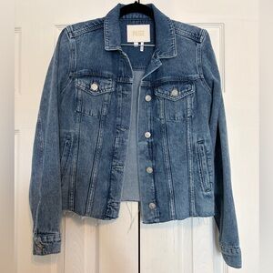PAIGE Mid-Blue Denim Frayed- Hem Jacket